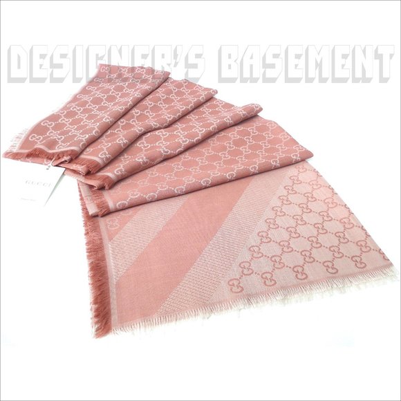 GUCCI 2-tone Pink & Ivory GGWEB giant 55"-sqr wool/silk pashmina shawl scarf NWT - Picture 2 of 13